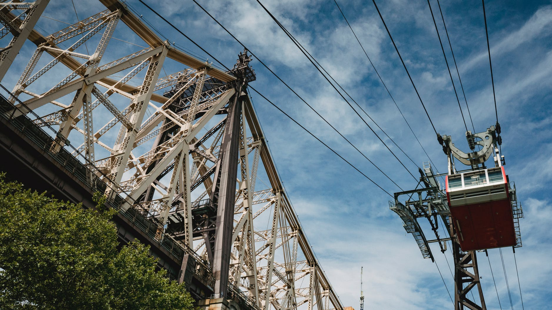 ropeway with observation cabin near cable bridge